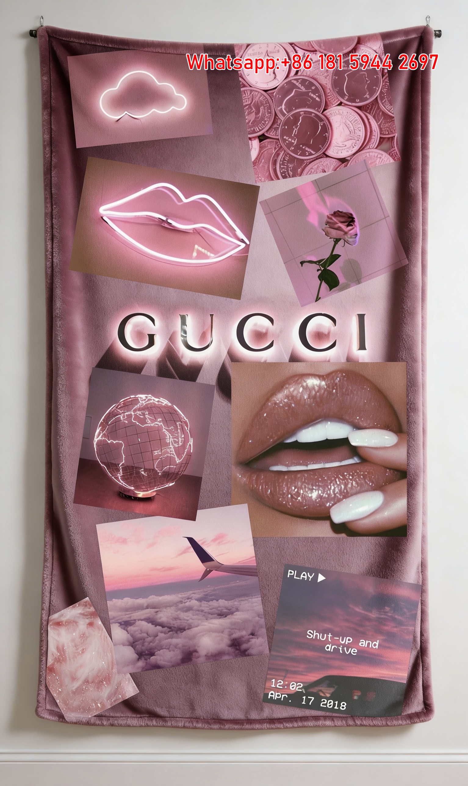 Gucci Neon Pink Aesthetic Tapestry Vibrant Gucci Throw Blankets IMG_2887